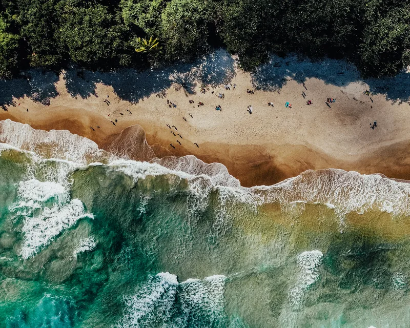 Praia e ondas vistas de cima